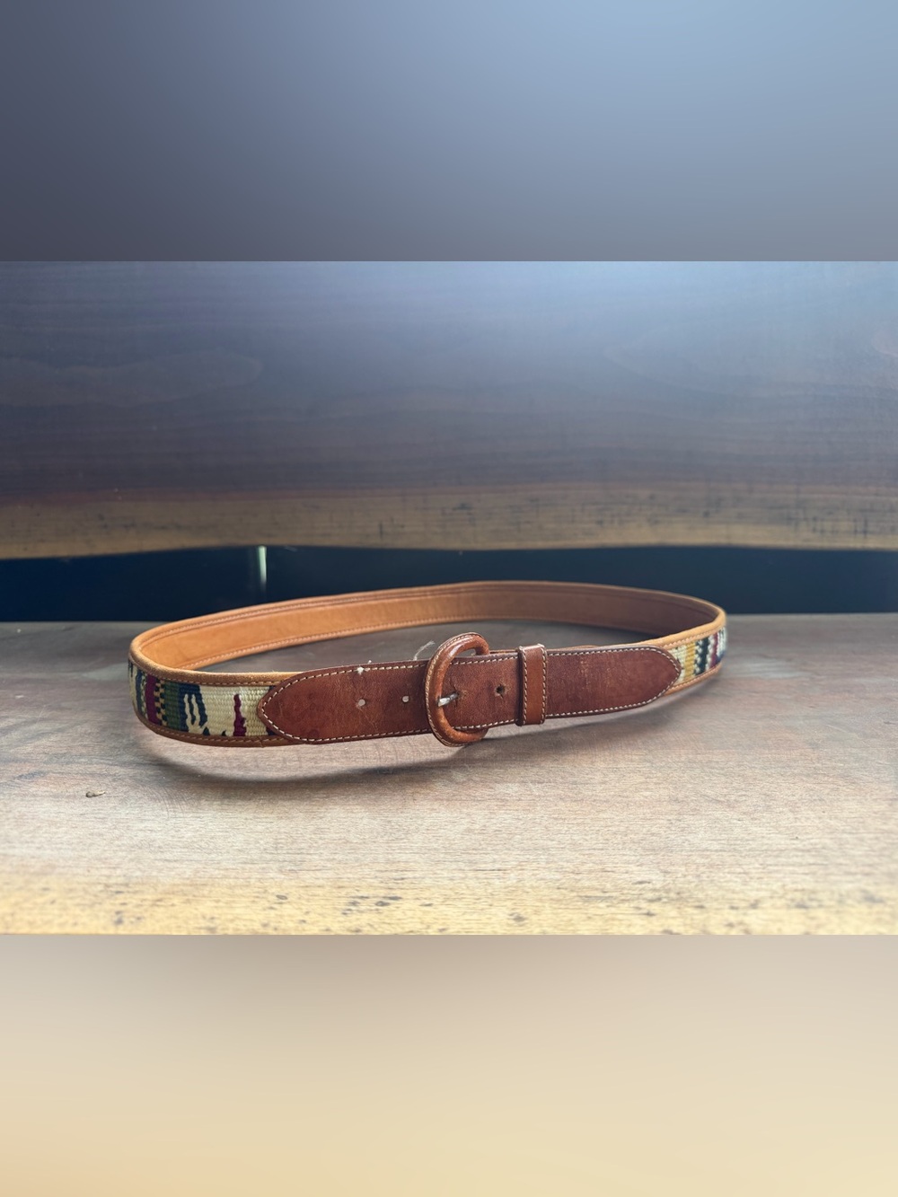 Men's Brown Leather Belt with Woven Accent